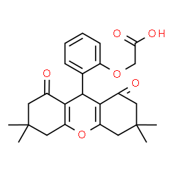 ChemSpider 2D Image | [2-(3,3,6,6-Tetramethyl-1,8-dioxo-2,3,4,5,6,7,8,9-octahydro-1H-xanthen-9-yl)phenoxy]acetic acid | C25H28O6
