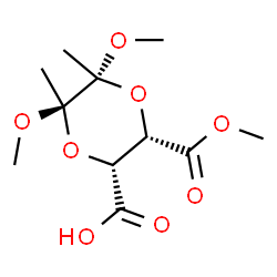 ChemSpider 2D Image | (2R,3S,5R,6R)-5,6-Dimethoxy-3-(methoxycarbonyl)-5,6-dimethyl-1,4-dioxane-2-carboxylic acid | C11H18O8