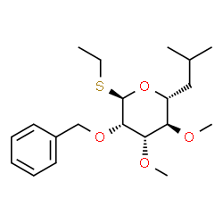 ChemSpider 2D Image | Ethyl (5R)-2-O-benzyl-5-isobutyl-3,4-di-O-methyl-1-thio-alpha-D-lyxopyranoside | C20H32O4S