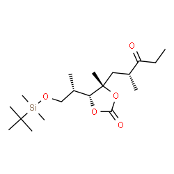 ChemSpider 2D Image | 2,5-Dideoxy-1-O-[dimethyl(2-methyl-2-propanyl)silyl]-2-methyl-4-C-[(2R)-2-methyl-3-oxopentyl]-3,4-O-(oxomethylene)-D-xylitol | C19H36O5Si
