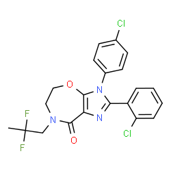ChemSpider 2D Image | 2-(2-Chlorophenyl)-3-(4-chlorophenyl)-7-(2,2-difluoropropyl)-6,7-dihydro-3H-imidazo[4,5-f][1,4]oxazepin-8(5H)-one | C21H17Cl2F2N3O2