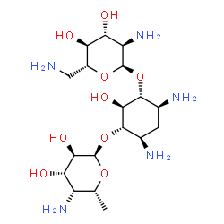 ChemSpider 2D Image | (1S,2S,3R,4S,6R)-4,6-Diamino-3-[(2,6-diamino-2,6-dideoxy-alpha-D-glucopyranosyl)oxy]-2-hydroxycyclohexyl 4-amino-4,6-dideoxy-alpha-D-galactopyranoside | C18H37N5O9