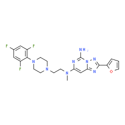 ChemSpider 2D Image | 2-(2-Furyl)-N~7~-methyl-N~7~-{2-[4-(2,4,6-trifluorophenyl)-1-piperazinyl]ethyl}[1,2,4]triazolo[1,5-c]pyrimidine-5,7-diamine | C22H23F3N8O