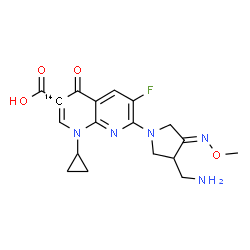 ChemSpider 2D Image | 7-[(4E)-3-(Aminomethyl)-4-(methoxyimino)-1-pyrrolidinyl]-1-cyclopropyl-6-fluoro-4-oxo(3-~14~C)-1,4-dihydro-1,8-naphthyridine-3-carboxylic acid | C1714CH20FN5O4