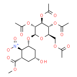 ChemSpider 2D Image | Methyl (1S,2R,3R,5R)-5-hydroxy-2-nitro-3-[(2,3,4,6-tetra-O-acetyl-beta-D-glucopyranosyl)oxy]cyclohexanecarboxylate | C22H31NO15