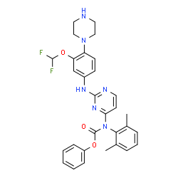 ChemSpider 2D Image | Phenyl (2-{[3-(difluoromethoxy)-4-(1-piperazinyl)phenyl]amino}-4-pyrimidinyl)(2,6-dimethylphenyl)carbamate | C30H30F2N6O3