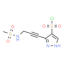 ChemSpider 2D Image | 3-{3-[(Methylsulfonyl)amino]-1-propyn-1-yl}-1H-pyrazole-4-sulfonyl chloride | C7H8ClN3O4S2
