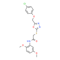 ChemSpider 2D Image | 2-({5-[(4-Chlorophenoxy)methyl]-1,3,4-oxadiazol-2-yl}sulfanyl)-N-(2,5-dimethoxyphenyl)acetamide | C19H18ClN3O5S