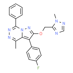 ChemSpider 2D Image | 3-(4-Fluorophenyl)-4-methyl-2-[(1-methyl-1H-1,2,4-triazol-5-yl)methoxy]-7-phenylpyrazolo[1,5-d][1,2,4]triazine | C22H18FN7O