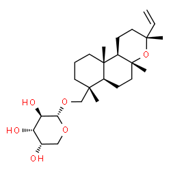 ChemSpider 2D Image | [(3R,4aR,6aR,7R,10aS,10bR)-3,4a,7,10a-Tetramethyl-3-vinyldodecahydro-1H-benzo[f]chromen-7-yl]methyl alpha-L-arabinopyranoside | C25H42O6