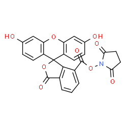 ChemSpider 2D Image | 1-{[(3',6'-Dihydroxy-3-oxo-3H-spiro[2-benzofuran-1,9'-xanthen]-7-yl)carbonyl]oxy}-2,5-pyrrolidinedione | C25H15NO9