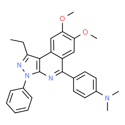 ChemSpider 2D Image | 4-(1-Ethyl-7,8-dimethoxy-3-phenyl-3H-pyrazolo[3,4-c]isoquinolin-5-yl)-N,N-dimethylaniline | C28H28N4O2