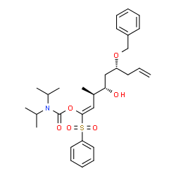 ChemSpider 2D Image | (1E,3R,4S,6R)-6-(Benzyloxy)-4-hydroxy-3-methyl-1-(phenylsulfonyl)-1,8-nonadien-1-yl diisopropylcarbamate | C30H41NO6S