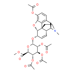ChemSpider 2D Image | (5alpha,6alpha)-3-Acetoxy-17-methyl-7,8-didehydro-4,5-epoxymorphinan-6-yl methyl 2,3,4-tri-O-acetyl-alpha-D-glucopyranosiduronate | C32H37NO13