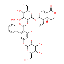 ChemSpider 2D Image | (4aR,5R,6S)-4a-Hydroxy-1-oxo-5-vinyl-4,4a,5,6-tetrahydro-1H,3H-pyrano[3,4-c]pyran-6-yl 2-O-{[5-(beta-D-glucopyranosyloxy)-3,3'-dihydroxy-2-biphenylyl]carbonyl}-beta-D-glucopyranoside | C35H40O19