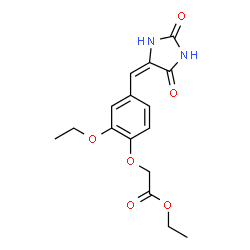 ChemSpider 2D Image | Ethyl {4-[(E)-(2,5-dioxo-4-imidazolidinylidene)methyl]-2-ethoxyphenoxy}acetate | C16H18N2O6