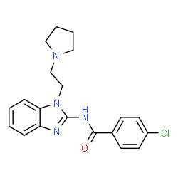 ChemSpider 2D Image | 4-Chloro-N-{1-[2-(1-pyrrolidinyl)ethyl]-1H-benzimidazol-2-yl}benzamide | C20H21ClN4O
