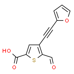 ChemSpider 2D Image | 5-Formyl-4-(2-furylethynyl)-2-thiophenecarboxylic acid | C12H6O4S