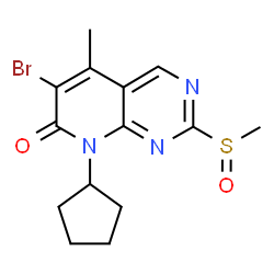 ChemSpider 2D Image | 6-Bromo-8-cyclopentyl-5-methyl-2-(methylsulfinyl)pyrido[2,3-d]pyrimidin-7(8H)-one | C14H16BrN3O2S