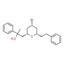 ChemSpider 2D Image | 1-[(2R,4R,6S)-4-Bromo-6-(2-phenylethyl)tetrahydro-2H-pyran-2-yl]-2-phenyl-2-propanol | C22H27BrO2