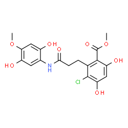 ChemSpider 2D Image | Methyl 3-chloro-2-{3-[(2,5-dihydroxy-4-methoxyphenyl)amino]-3-oxopropyl}-4,6-dihydroxybenzoate | C18H18ClNO8