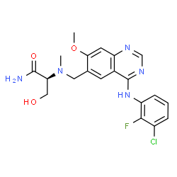 ChemSpider 2D Image | N~2~-({4-[(3-Chloro-2-fluorophenyl)amino]-7-methoxy-6-quinazolinyl}methyl)-N~2~-methyl-L-serinamide | C20H21ClFN5O3