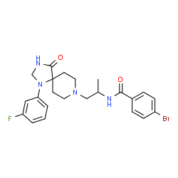 ChemSpider 2D Image | 4-Bromo-N-{1-[1-(3-fluorophenyl)-4-oxo-1,3,8-triazaspiro[4.5]dec-8-yl]-2-propanyl}benzamide | C23H26BrFN4O2