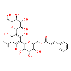 ChemSpider 2D Image | [(2R,3S,4R,5R,6S)-6-{3-Acetyl-2,4,6-trihydroxy-5-[(2S,3R,4R,5S,6R)-3,4,5-trihydroxy-6-(hydroxymethyl)tetrahydro-2H-pyran-2-yl]phenyl}-3,4,5-trihydroxytetrahydro-2H-pyran-2-yl]methyl (2E)-3-phenylacryl
ate (non-preferred name) | C29H34O15