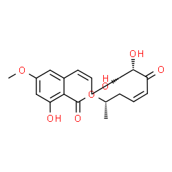 ChemSpider 2D Image | (3S,5Z,8S,9R,11Z)-8,9,16-Trihydroxy-14-methoxy-3-methyl-3,4,9,10-tetrahydro-1H-2-benzoxacyclotetradecine-1,7(8H)-dione | C19H22O7