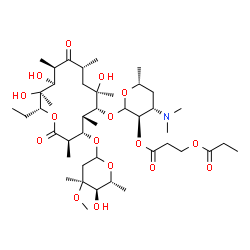 ChemSpider 2D Image | (3R,4S,6R)-4-(Dimethylamino)-2-{[(3R,4S,5R,6R,7R,9R,11R,12S,13S,14R)-14-ethyl-7,12,13-trihydroxy-4-{[(4S,5R,6R)-5-hydroxy-4-methoxy-4,6-dimethyltetrahydro-2H-pyran-2-yl]oxy}-3,5,7,9,11,13-hexamethyl-2
,10-dioxooxacyclotetradecan-6-yl]oxy}-6-methyltetrahydro-2H-pyran-3-yl 3-(propionyloxy)propanoate (non-preferred name) | C43H75NO16