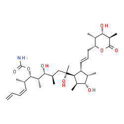 ChemSpider 2D Image | (3Z,5S,6S,7S,8R,9R,11S)-8,11-Dihydroxy-11-[(1S,2S,3S,4S,5R)-3-hydroxy-5-{(1E)-3-[(2R,3R,4S,5R)-4-hydroxy-3,5-dimethyl-6-oxotetrahydro-2H-pyran-2-yl]-1-propen-1-yl}-2,4-dimethylcyclopentyl]-5,7,9-trime
thyl-1,3-dodecadien-6-yl carbamate | C33H55NO8