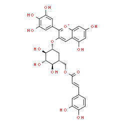 ChemSpider 2D Image | 3-{[(1R,2R,3S,4R,5R)-5-({[(2E)-3-(3,4-Dihydroxyphenyl)-2-propenoyl]oxy}methyl)-2,3,4-trihydroxycyclohexyl]oxy}-5,7-dihydroxy-2-(3,4,5-trihydroxyphenyl)chromenium | C31H29O14