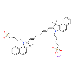 ChemSpider 2D Image | Sodium 4-[(2Z)-2-{(2E,4E,6E)-7-[3,3-dimethyl-1-(4-sulfonatobutyl)-3H-benzo[g]indolium-2-yl]-2,4,6-heptatrien-1-ylidene}-1,1-dimethyl-1,2-dihydro-3H-benzo[e]indol-3-yl]-1-butanesulfonate | C43H47N2NaO6S2