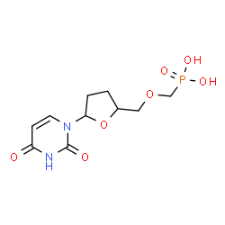 ChemSpider 2D Image | ({[5-(2,4-Dioxo-3,4-dihydro-1(2H)-pyrimidinyl)tetrahydro-2-furanyl]methoxy}methyl)phosphonic acid | C10H15N2O7P