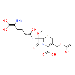 ChemSpider 2D Image | 7-{[(1Z)-5-Amino-1,6,6-trihydroxy-1,5-hexadien-1-yl]amino}-3-{[(1-hydroxyvinyl)oxy]methyl}-7-methoxy-8-oxo-5-thia-1-azabicyclo[4.2.0]oct-2-ene-2-carboxylic acid | C17H23N3O9S