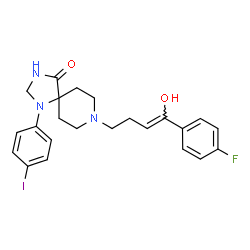 ChemSpider 2D Image | 8-[(3Z)-4-(4-Fluorophenyl)-4-hydroxy-3-buten-1-yl]-1-(4-iodophenyl)-1,3,8-triazaspiro[4.5]decan-4-one | C23H25FIN3O2