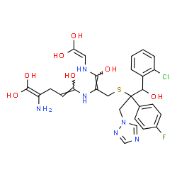 ChemSpider 2D Image | (4Z)-2-Amino-5-({(1E)-3-{[1-(2-chlorophenyl)-2-(4-fluorophenyl)-1-hydroxy-3-(1H-1,2,4-triazol-1-yl)-2-propanyl]sulfanyl}-1-[(2,2-dihydroxyvinyl)amino]-1-hydroxy-1-propen-2-yl}amino)-1,4-pentadiene-1,1
,5-triol | C27H30ClFN6O7S
