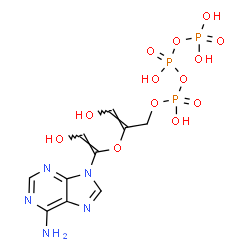 ChemSpider 2D Image | Triphosphoric acid, mono[(2Z)-2-[[(E)-1-(6-amino-9H-purin-9-yl)-2-hydroxyethenyl]oxy]-3-hydroxy-2-propen-1-yl] ester | C10H14N5O13P3