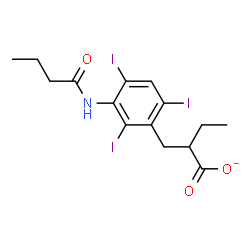 ChemSpider 2D Image | 2-[3-(Butyrylamino)-2,4,6-triiodobenzyl]butanoate | C15H17I3NO3