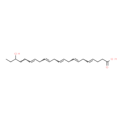 ChemSpider 2D Image | (4E,7E,10E,13E,16E,18E)-20-Hydroxy-4,7,10,13,16,18-docosahexaenoic acid | C22H32O3