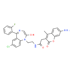 ChemSpider 2D Image | 2-(7-Amino-4-methyl-2-oxo-2H-chromen-3-yl)-N-{2-[7-chloro-5-(2-fluorophenyl)-2-hydroxy-1H-1,4-benzodiazepin-1-yl]ethyl}acetamide | C29H24ClFN4O4