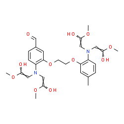 ChemSpider 2D Image | 4-{[(E)-2-Hydroxy-2-methoxyvinyl][(Z)-2-hydroxy-2-methoxyvinyl]amino}-3-[2-(2-{[(E)-2-hydroxy-2-methoxyvinyl][(Z)-2-hydroxy-2-methoxyvinyl]amino}-5-methylphenoxy)ethoxy]benzaldehyde | C28H34N2O11