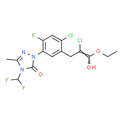 ChemSpider 2D Image | 2-{4-Chloro-5-[(2Z)-2-chloro-3-ethoxy-3-hydroxy-2-propen-1-yl]-2-fluorophenyl}-4-(difluoromethyl)-5-methyl-2,4-dihydro-3H-1,2,4-triazol-3-one | C15H14Cl2F3N3O3