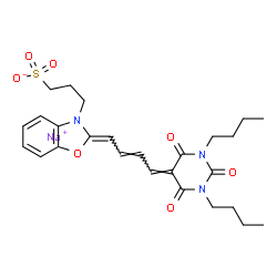 ChemSpider 2D Image | Sodium 3-[(2Z)-2-[(2E)-4-(1,3-dibutyl-2,4,6-trioxotetrahydro-5(2H)-pyrimidinylidene)-2-buten-1-ylidene]-1,3-benzoxazol-3(2H)-yl]-1-propanesulfonate | C26H32N3NaO7S