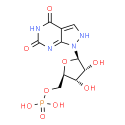 ChemSpider 2D Image | 1-(5-O-Phosphono-beta-D-ribofuranosyl)-1H-pyrazolo[3,4-d]pyrimidine-4,6(2H,5H)-dione | C10H13N4O9P