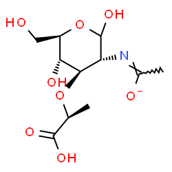 ChemSpider 2D Image | 3-O-[(1S)-1-Carboxyethyl]-2-deoxy-2-[(Z)-(1-oxidanidylethylidene)amino]-D-glucopyranose | C11H18NO8