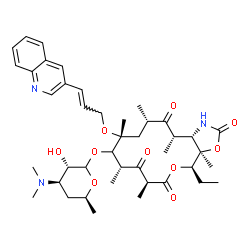 ChemSpider 2D Image | (3aR,4R,7S,9R,11R,13S,15S,15aS)-4-Ethyl-3a,7,9,11,13,15-hexamethyl-2,6,8,14-tetraoxo-11-{[(2E)-3-(3-quinolinyl)-2-propen-1-yl]oxy}tetradecahydro-2H-oxacyclotetradecino[4,3-d][1,3]oxazol-10-yl 3,4,6-tr
ideoxy-3-(dimethylamino)-L-xylo-hexopyranoside | C42H59N3O10