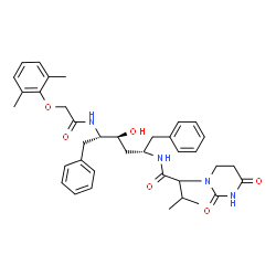 ChemSpider 2D Image | N-[(2S,4S,5S)-5-{[(2,6-Dimethylphenoxy)acetyl]amino}-4-hydroxy-1,6-diphenyl-2-hexanyl]-2-(2,4-dioxotetrahydro-1(2H)-pyrimidinyl)-3-methylbutanamide | C37H46N4O6