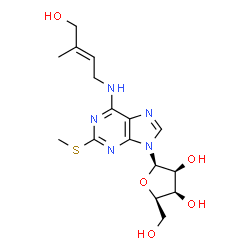 ChemSpider 2D Image | N-[(2E)-4-Hydroxy-3-methyl-2-buten-1-yl]-9-(beta-D-lyxofuranosyl)-2-(methylsulfanyl)-9H-purin-6-amine | C16H23N5O5S