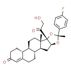 ChemSpider 2D Image | (4aR,4bS,6aS,6bS,8R,9aS,10aS,10bR)-8-(4-Fluorophenyl)-6b-glycoloyl-6a,8-dimethyl-3,4,4a,4b,5,6,6a,6b,9a,10,10a,10b,11,12-tetradecahydro-2H-naphtho[2',1':4,5]indeno[1,2-d][1,3]dioxol-2-one | C28H33FO5